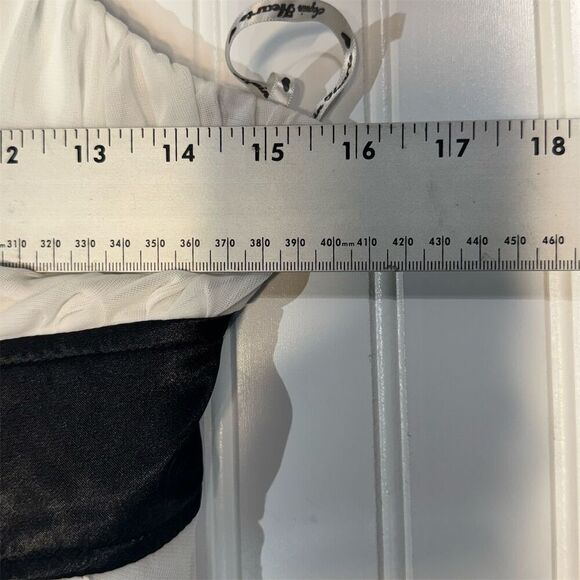 Sequin Hearts White Chiffon Ruffle Mini Dress Black Waist Bow 16 Formal Goth Y2K - Picture 3 of 8